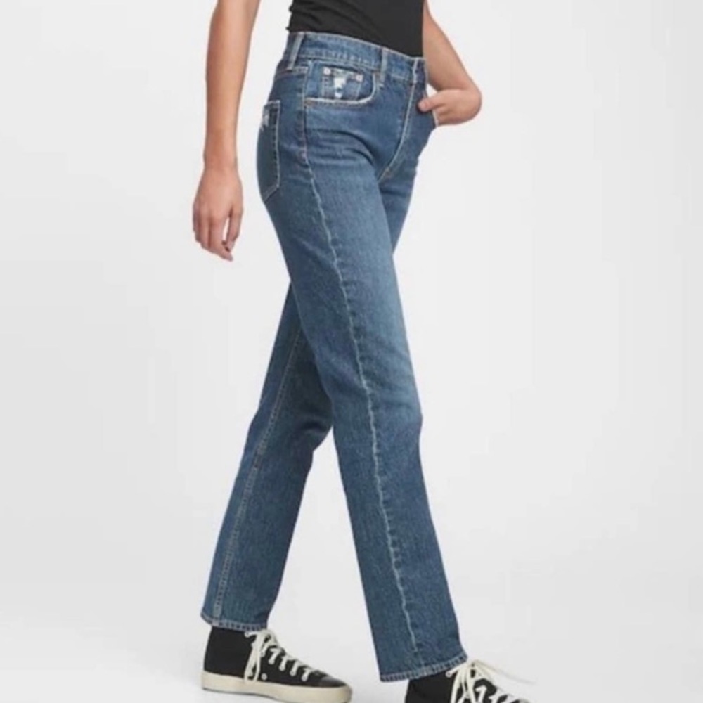 GAP Sky High Straight Raw Hem Jeans